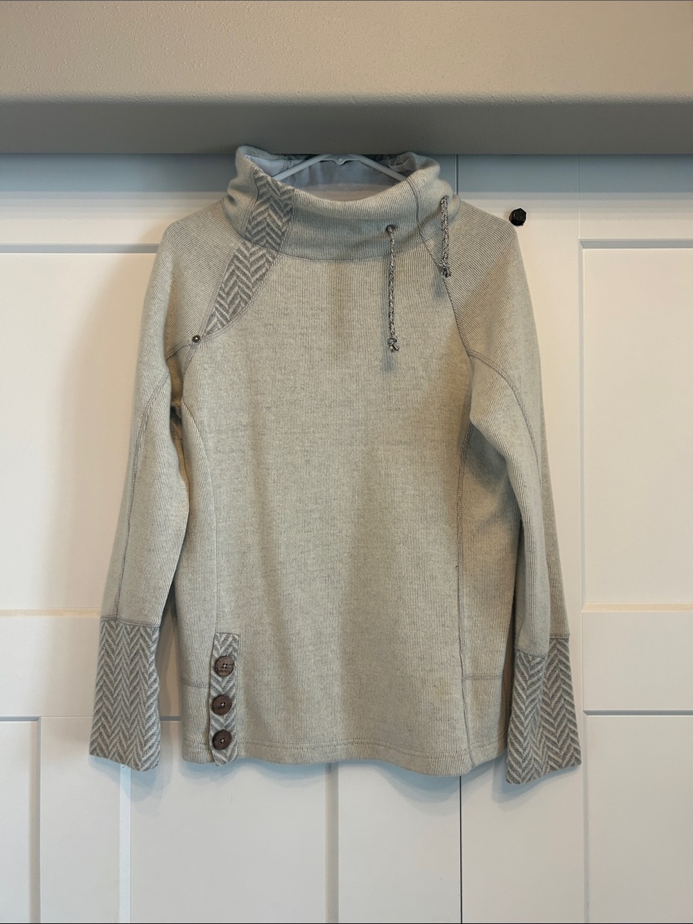 Prana Light Gray Funnel Neck Pullover Sweater